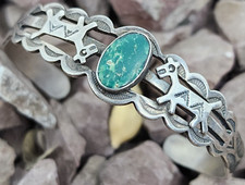 Vintage Fred Harvey Navajo Coin Silver Turquoise Dog or Horse Bracelet