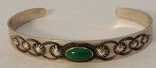 Vintage Navajo Fred Harvey ERA Sterling Silver Turquoise Stamped Cuff Bracelet - Additional view 1