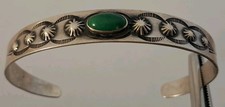 Vintage Navajo Fred Harvey ERA Sterling Silver Turquoise Stamped Cuff Bracelet - Additional view 7