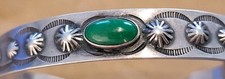 Vintage Navajo Fred Harvey ERA Sterling Silver Turquoise Stamped Cuff Bracelet - Additional view 10