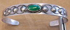 Vintage Navajo Fred Harvey ERA Sterling Silver Turquoise Stamped Cuff Bracelet