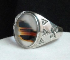 Vtg Fred Harvey MONTANA AGATE Crossed Arrows Sterling Silver Signed Ring sz 12 - Additional view 1