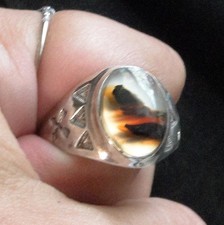 Vtg Fred Harvey MONTANA AGATE Crossed Arrows Sterling Silver Signed Ring sz 12 - Additional view 3