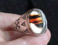 Vtg Fred Harvey MONTANA AGATE Crossed Arrows Sterling Silver Signed Ring sz 12 - Additional view 4