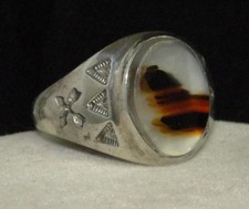 Vtg Fred Harvey MONTANA AGATE Crossed Arrows Sterling Silver Signed Ring sz 12 - Additional view 5