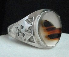 Vtg Fred Harvey MONTANA AGATE Crossed Arrows Sterling Silver Signed Ring sz 12
