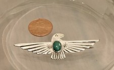 Fred Harvey Era Navajo Sterling Turquoise Thunderbird Hand Stamped PIN Native - Additional view 2