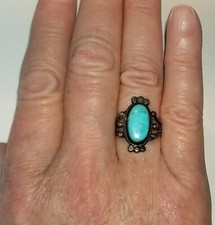 ANTIQUE FRED HARVEY BRIGHT BLUE KINGMAN TURQUOISE & STERLING SILVER RING ~ SZ 6 - Additional view 2