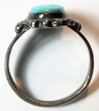 ANTIQUE FRED HARVEY BRIGHT BLUE KINGMAN TURQUOISE & STERLING SILVER RING ~ SZ 6 - Additional view 5