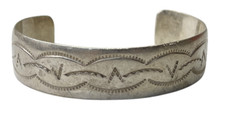 Vintage Fred Harvey era sterling silver hand stamped Navajo cuff bracelet
