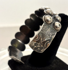 Vintage Fred Harvey Era Navajo Sterling Stamped Double Row Ball Cuff Bracelet - Additional view 1