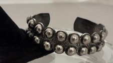 Vintage Fred Harvey Era Navajo Sterling Stamped Double Row Ball Cuff Bracelet - Additional view 5