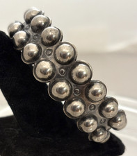 Vintage Fred Harvey Era Navajo Sterling Stamped Double Row Ball Cuff Bracelet