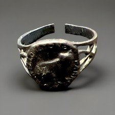 Vintage Fred Harvey Era Yellowstone Souvenir Ring Sterling Silver Bison