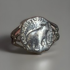 Vintage Fred Harvey Era Yellowstone Souvenir Ring Sterling Silver Bison