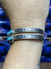 Vintage sterling, silver turquoise snake eye Fred Harvey era Double Row cuff. - Additional view 1