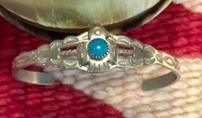 OLD PAWN NATIVE AMERICAN FRED HARVEY ERA STERLING TURQUOISE CUFF W THUNDERBIRD - Additional view 1