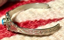OLD PAWN NATIVE AMERICAN FRED HARVEY ERA STERLING TURQUOISE CUFF W THUNDERBIRD - Additional view 2
