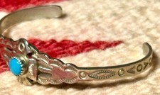 OLD PAWN NATIVE AMERICAN FRED HARVEY ERA STERLING TURQUOISE CUFF W THUNDERBIRD - Additional view 4
