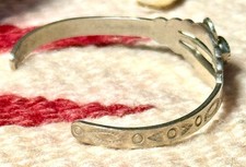 OLD PAWN NATIVE AMERICAN FRED HARVEY ERA STERLING TURQUOISE CUFF W THUNDERBIRD - Additional view 6