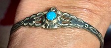 OLD PAWN NATIVE AMERICAN FRED HARVEY ERA STERLING TURQUOISE CUFF W THUNDERBIRD - Additional view 7