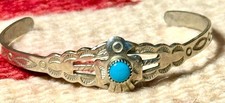 OLD PAWN NATIVE AMERICAN FRED HARVEY ERA STERLING TURQUOISE CUFF W THUNDERBIRD