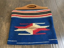 Vintage Wool Chimayo Fred Harvey? Purse Wood Handle Handbag 1940’s Native - Additional view 1