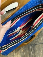 Vintage Wool Chimayo Fred Harvey? Purse Wood Handle Handbag 1940’s Native - Additional view 6