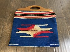 Vintage Wool Chimayo Fred Harvey? Purse Wood Handle Handbag 1940’s Native