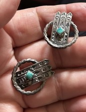 Vintage Stamped Fred Harvey Era Turquoise Sterling Navajo Earrings Unusual Screw - Additional view 1