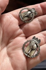 Vintage Stamped Fred Harvey Era Turquoise Sterling Navajo Earrings Unusual Screw - Additional view 4