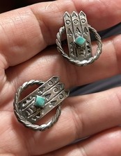Vintage Stamped Fred Harvey Era Turquoise Sterling Navajo Earrings Unusual Screw