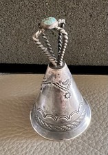 VTG Navajo Stamp Sterling Silver Turquoise Bell Native American Fred Harvey Era - Additional view 2