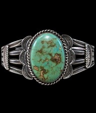 VINTAGE NAVAJO FRED HARVEY ERA TURQUOISE STERLING SILVER CUFF SIZE 6.25