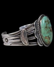 VINTAGE NAVAJO FRED HARVEY ERA TURQUOISE STERLING SILVER CUFF SIZE 6.25