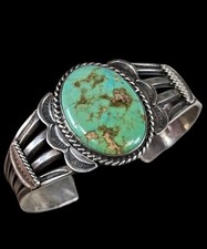 VINTAGE NAVAJO FRED HARVEY ERA TURQUOISE STERLING SILVER CUFF SIZE 6.25"
