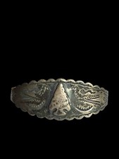1940s Fred Harvey Navajo Coin Silver Stamped Arrow & Thunderbird Cuff Bracelet