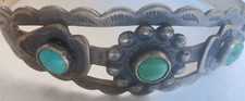 FRED HARVEY ERA ARROWS 3 TURQUOISE STERLING BRACELET EXCELLENT - Additional view 1