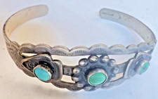FRED HARVEY ERA ARROWS 3 TURQUOISE STERLING BRACELET EXCELLENT