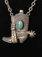 Vintage Fred Harvey Sterling & Turquoise Tie Clip Boot & Spur W2 - Additional view 1