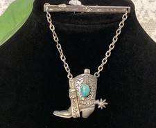 Vintage Fred Harvey Sterling & Turquoise Tie Clip Boot & Spur W2 - Additional view 2