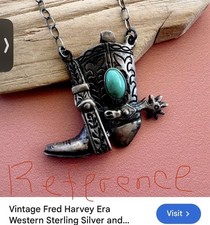 Vintage Fred Harvey Sterling & Turquoise Tie Clip Boot & Spur W2 - Additional view 15