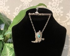 Vintage Fred Harvey Sterling & Turquoise Tie Clip Boot & Spur W2 - Additional view 3