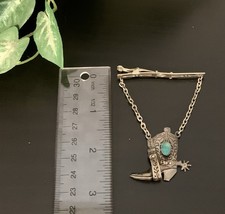Vintage Fred Harvey Sterling & Turquoise Tie Clip Boot & Spur W2 - Additional view 8