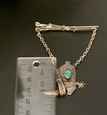 Vintage Fred Harvey Sterling & Turquoise Tie Clip Boot & Spur W2 - Additional view 9