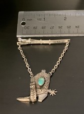 Vintage Fred Harvey Sterling & Turquoise Tie Clip Boot & Spur W2 - Additional view 10