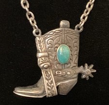 Vintage Fred Harvey Sterling & Turquoise Tie Clip Boot & Spur W2
