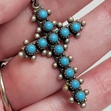 Vtg Bell Trading Post Fred Harvey Era Sterling Silver Turquoise Cross Pendant - Additional view 1