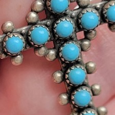 Vtg Bell Trading Post Fred Harvey Era Sterling Silver Turquoise Cross Pendant - Additional view 2