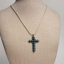 Vtg Bell Trading Post Fred Harvey Era Sterling Silver Turquoise Cross Pendant - Additional view 3